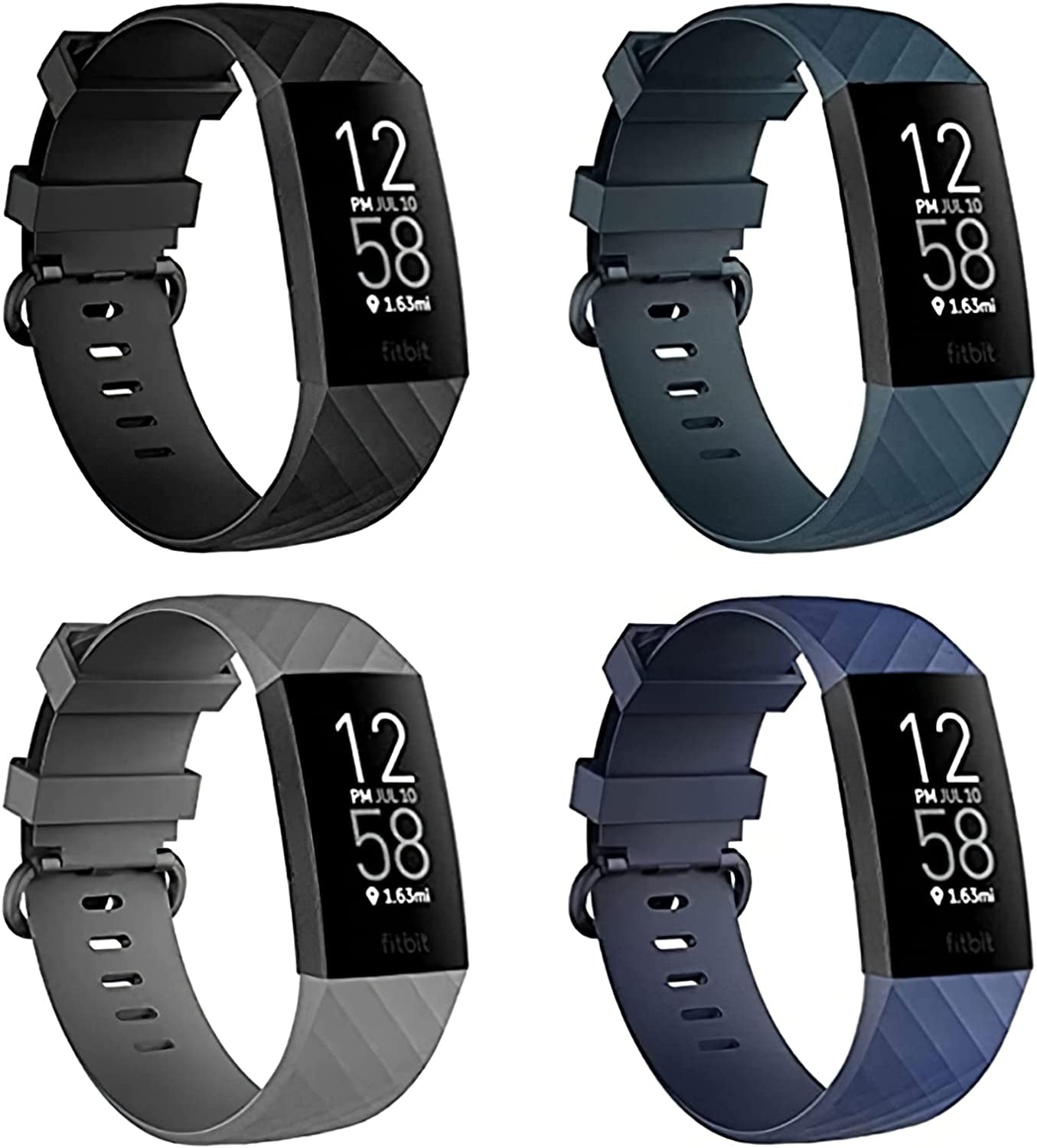 4 Pack Bands for Fitbit Charge 4/ Fitbit Charge 3/ Charge3 SE, Soft Waterproof Replacement Wristbands for Women Men Small Large (Black/Navy/Sangria/White, S: for 5.5"-7.1" Wrist)  Velavior Black/Navy/Darkslategray/Gray L: for 7.1"-8.7" wrist 