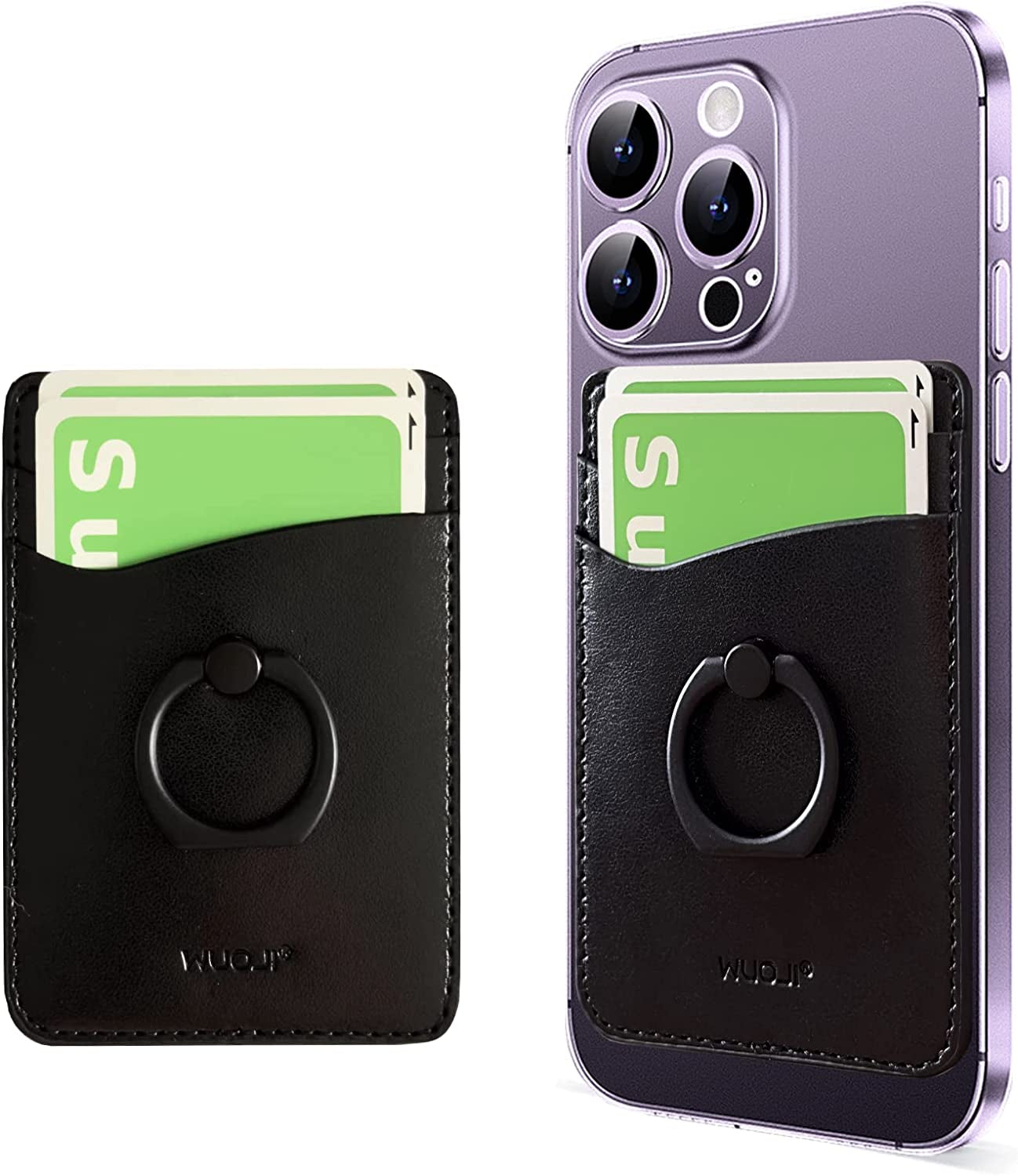WUOJI Magnetic Leather Wallet 2 Cards Holder Stand Designed for Magsafe with Kickstand Compatible with Iphone 13 Pro Max/13/13 Pro/13 Mini & Iphone 12 Pro Max/12/12 Pro/12 Mini-Black  WUOJI   