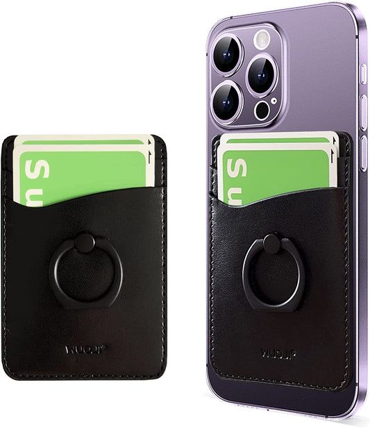 WUOJI Magnetic Leather Wallet 2 Cards Holder Stand Designed for Magsafe with Kickstand Compatible with Iphone 13 Pro Max/13/13 Pro/13 Mini & Iphone 12 Pro Max/12/12 Pro/12 Mini-Black  WUOJI   