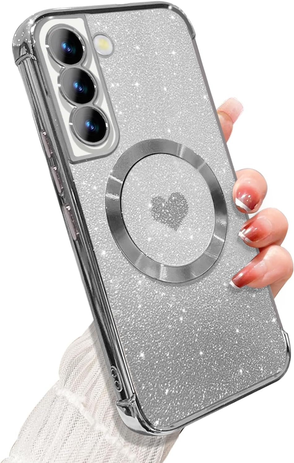 ZONRW for Samsung Galaxy S22 plus Case Magnetic,For Women Girl Soft Luxury Plating Bling Gradient Glitter Cute Heart Compatible with Magsafe,With Camera Lens Protection Clear Phone Cover 6.6”-Blue  ZONRW Silver Samsung Galaxy S21 Plus 
