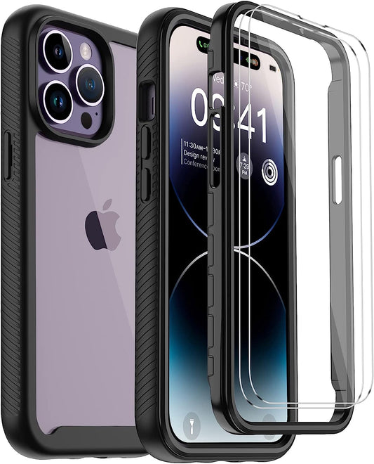 Annymall for Iphone 14 Pro Max Clear Case with 2 Screen Protector,Heavy Duty Shockproof Drop Protection Phone Cover Rugged Durable Full Body Bumper Hard Case for Apple Iphone 14 Pro Max (Black/Clear)  Annymall   