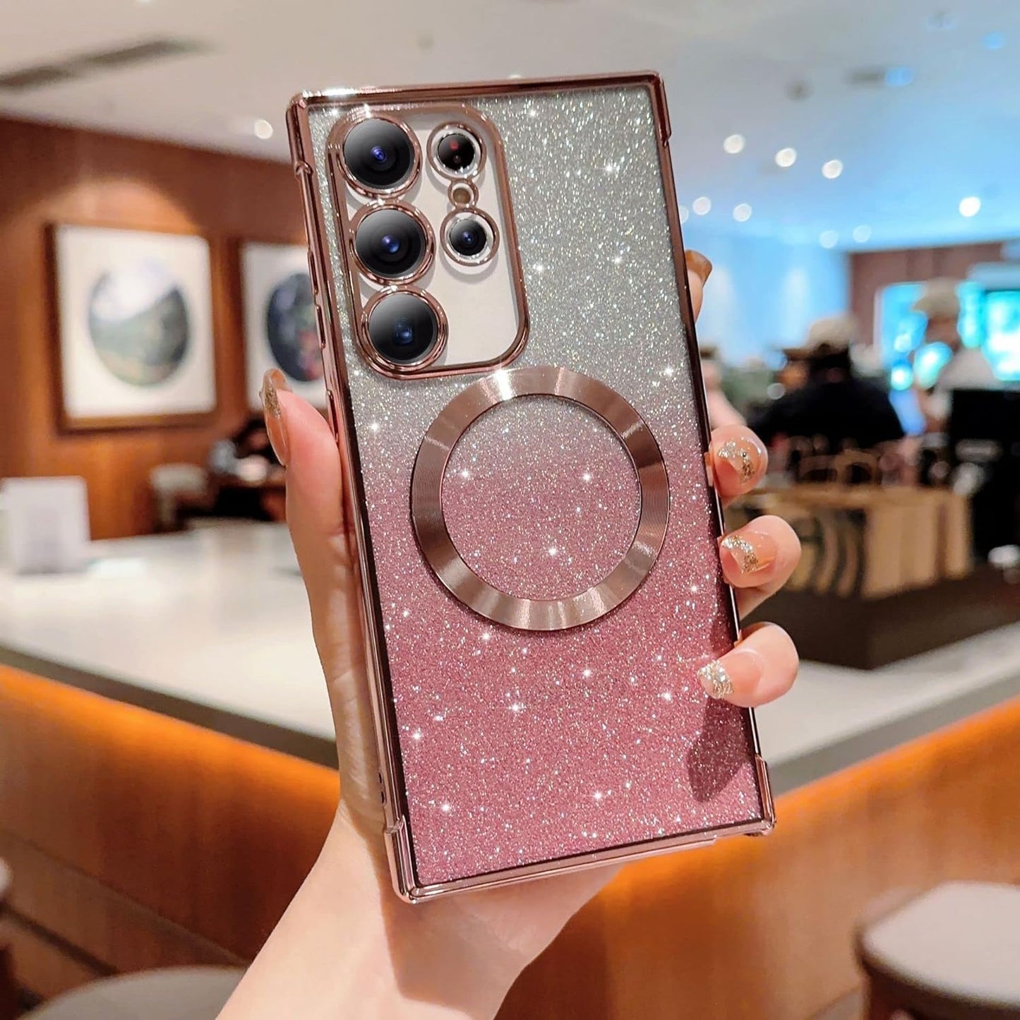 Eiyikof for Samsung Galaxy S22 Ultra Magnetic Glitter Case,Luxury Full Protection Glitter Bling Case with Camera Lens Protector Anti-Scratch Shockproof Soft Back Cover for Girls Women-Purple  Eiyikof   