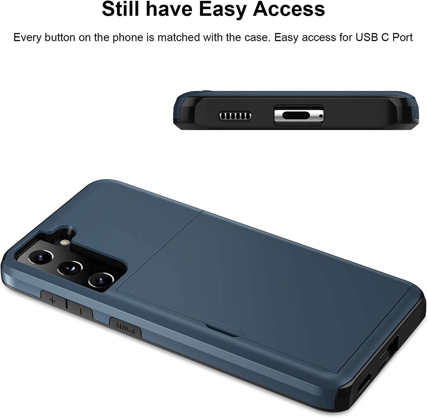 Jiunai for Samsung S21 Case, Galaxy S21 Case Credit Card Ids Cash Holder Shell Wallet Case Slide Cover Dual Layer Hard PC Soft TPU Rubber Cover Phone Case for Samsung Galaxy S21 5G 6.2'' 2021 Navy  Jiunai   