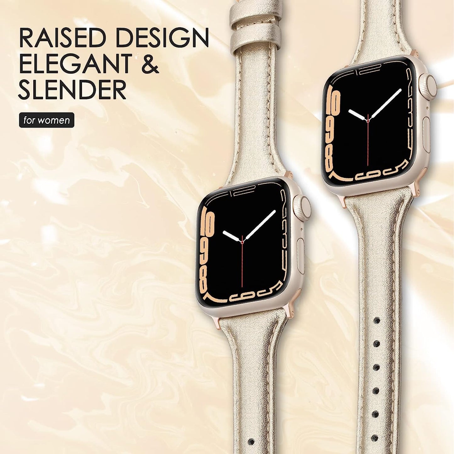 Eyamumo Leather Band Compatible for Apple Watch Band 38Mm 40Mm 41Mm, Slim Thin Elegant Genuine Leather Strap Compatible for Iwatch Series 8, 7, 6, 5, 4, 3, 2, 1, SE, Sport & Edition for Women  Eyamumo   