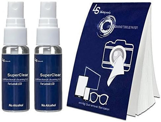 LS Photography 2 X Photo Camera Lens Screen Cleaning Solution Spray Bottle for DSLR, Smartphone, Tablet, Computer & Lens Cleaning Paper Tissue Pack, LGG224  LS Photography   