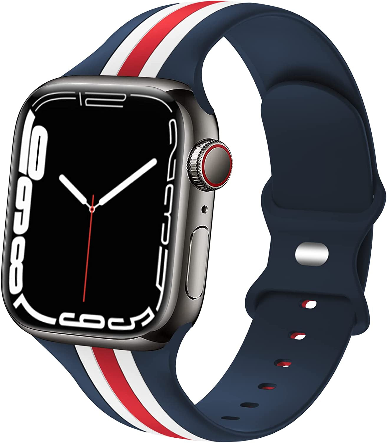 Designer Sport Bands Compatible with Apple Watch Band 42Mm 44Mm 45Mm 49Mm Series 8 Ultra 7 6 5 4 3 2 1 SE Women Men, Breathable Soft Silicone Strap Replacement Band for Iwatch Bands  Plesechde White/Red-Blue 38mm/40mm/41mm 