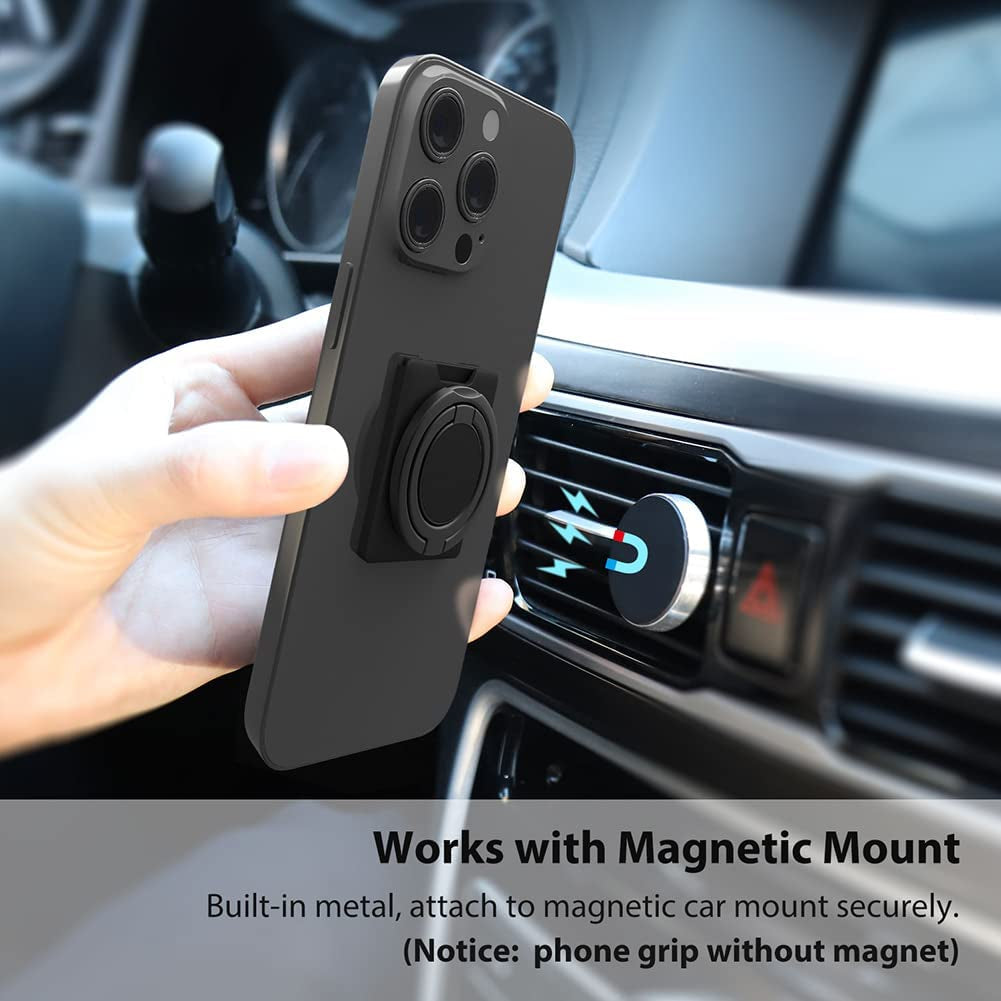 Monidea Phone Ring Holder, Phone Grip Finger Kickstand Wireless Charging Friendly, 360°Rotation Metal Phone Ring Grip Stand Work with Magnetic Car Mount for Iphone Samsung Ipad Tablets & More - Black  MonIdea   