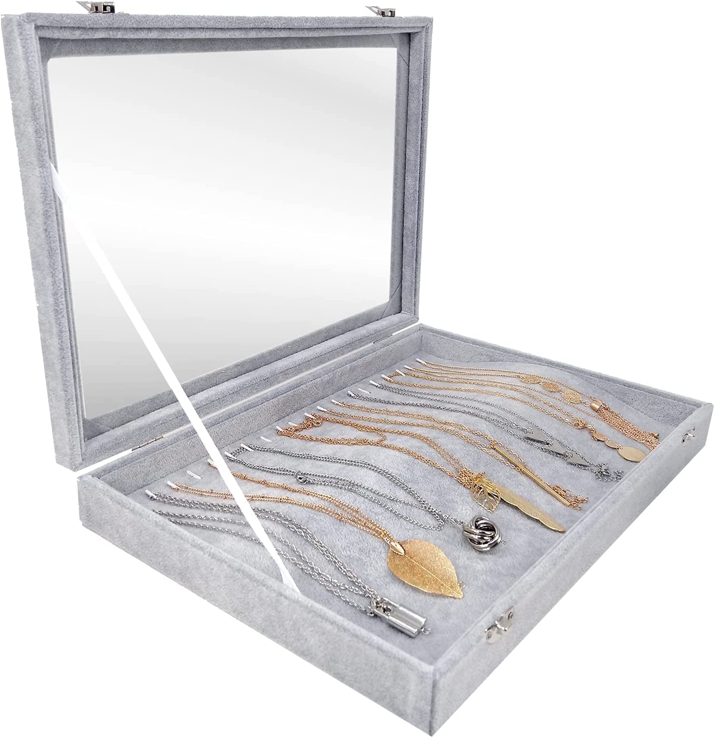 Ring Organizer Box with Transparent Lid ~ Ring Holder Showcase for Store Display, Jewelry Show & Home ~ Jewelry Tray Organizer for Rings, Studs & Earrings (Black)  Hivory Grey Necklace Display  