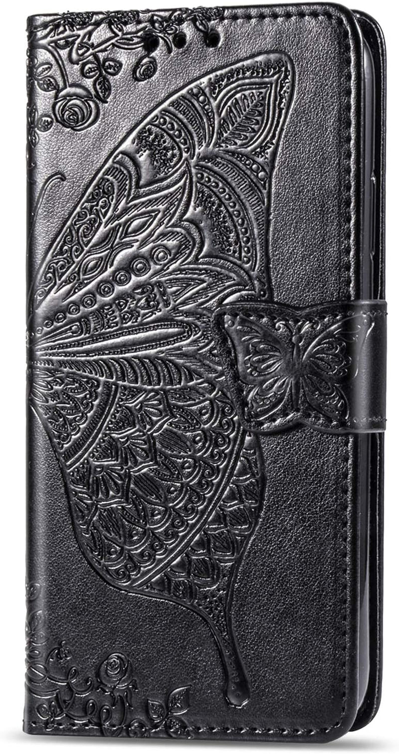 ZYZX LG G8 Thinq Wallet Case,3D Butterfly Flower LG G8 Thinq PU Leather Flip Phone Shell, with Credit Cards Slot and Stand Shockproof Magnetic Protective Cover-Hzd  ZYZX Black  