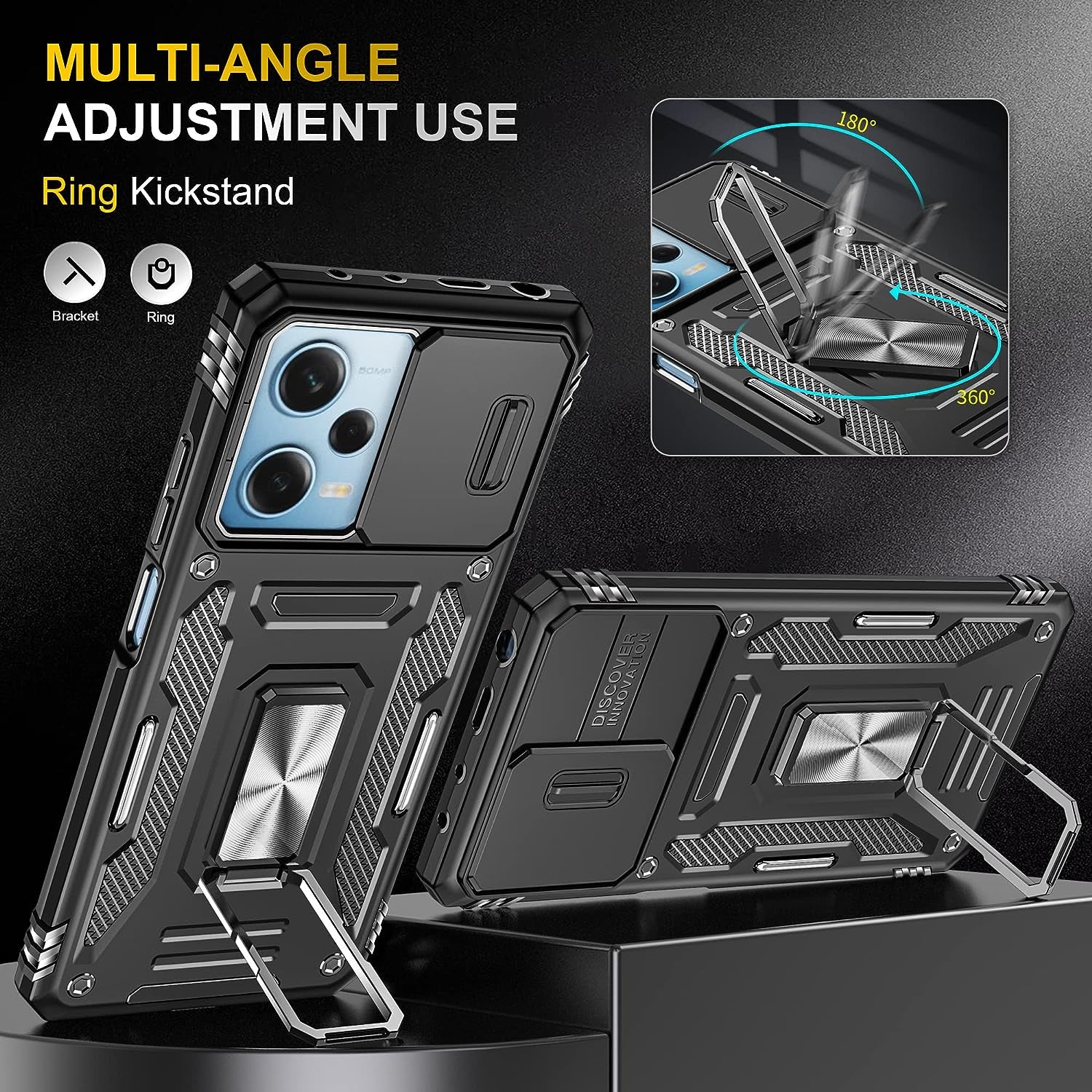 WVOZWWO for Xiaomi Redmi Note 12 Pro 5G/Poco X5 Pro 5G Case with Screen Protector, Protective Cover with Camera Protector Thin Kickstand Military Phone Case for Xiaomi Redmi Note 12 Pro 5G (Black)  Grand Eletronics   