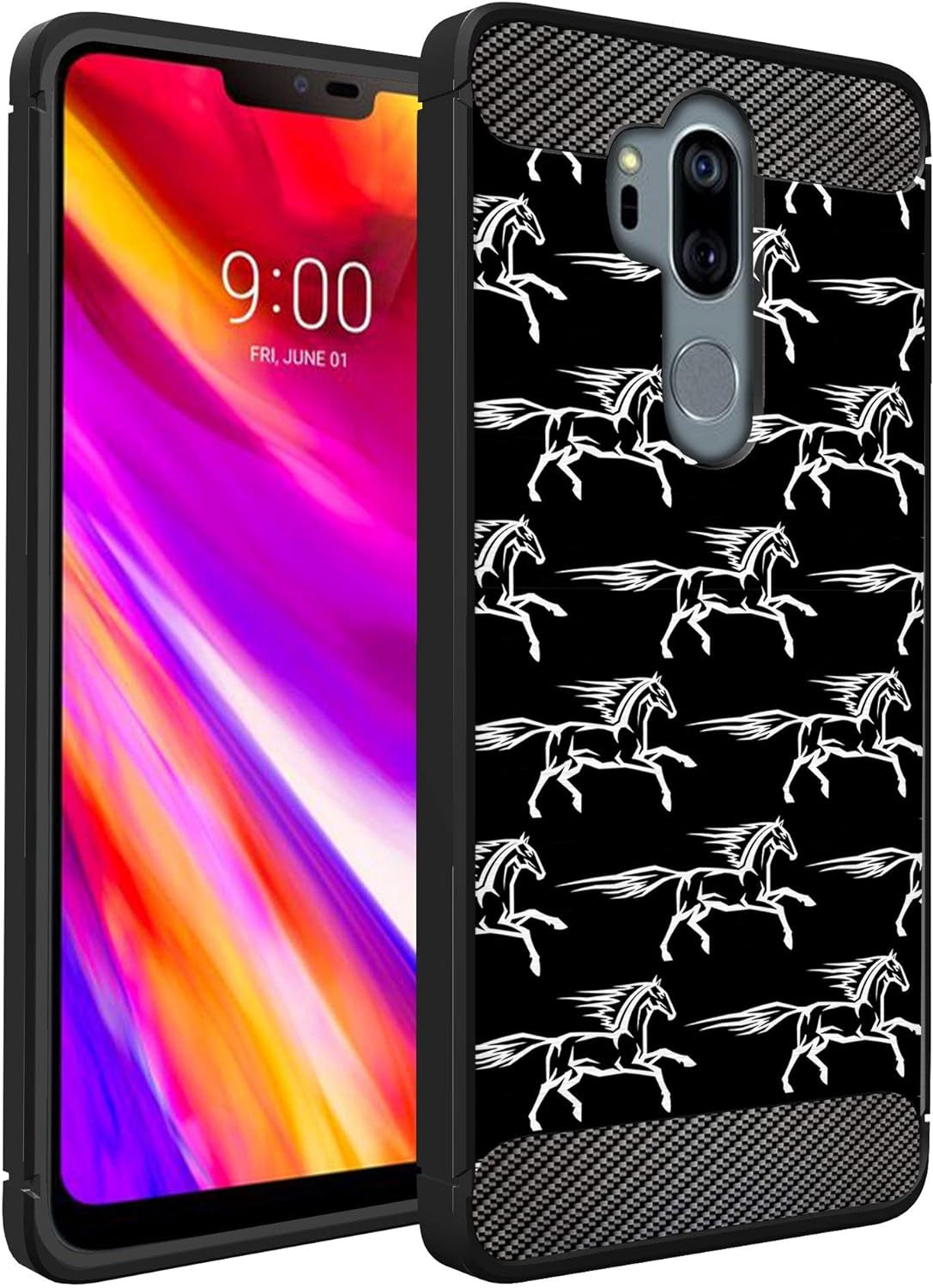 Casesondeck Case Compatible with [LG G7 Thinq | LG G7] LG G7 Design Case, Slim Black Flexible Sleek Shock Protection TPU Case (Pink Galaxy Stars)  CasesonDeck Galloping Horse  