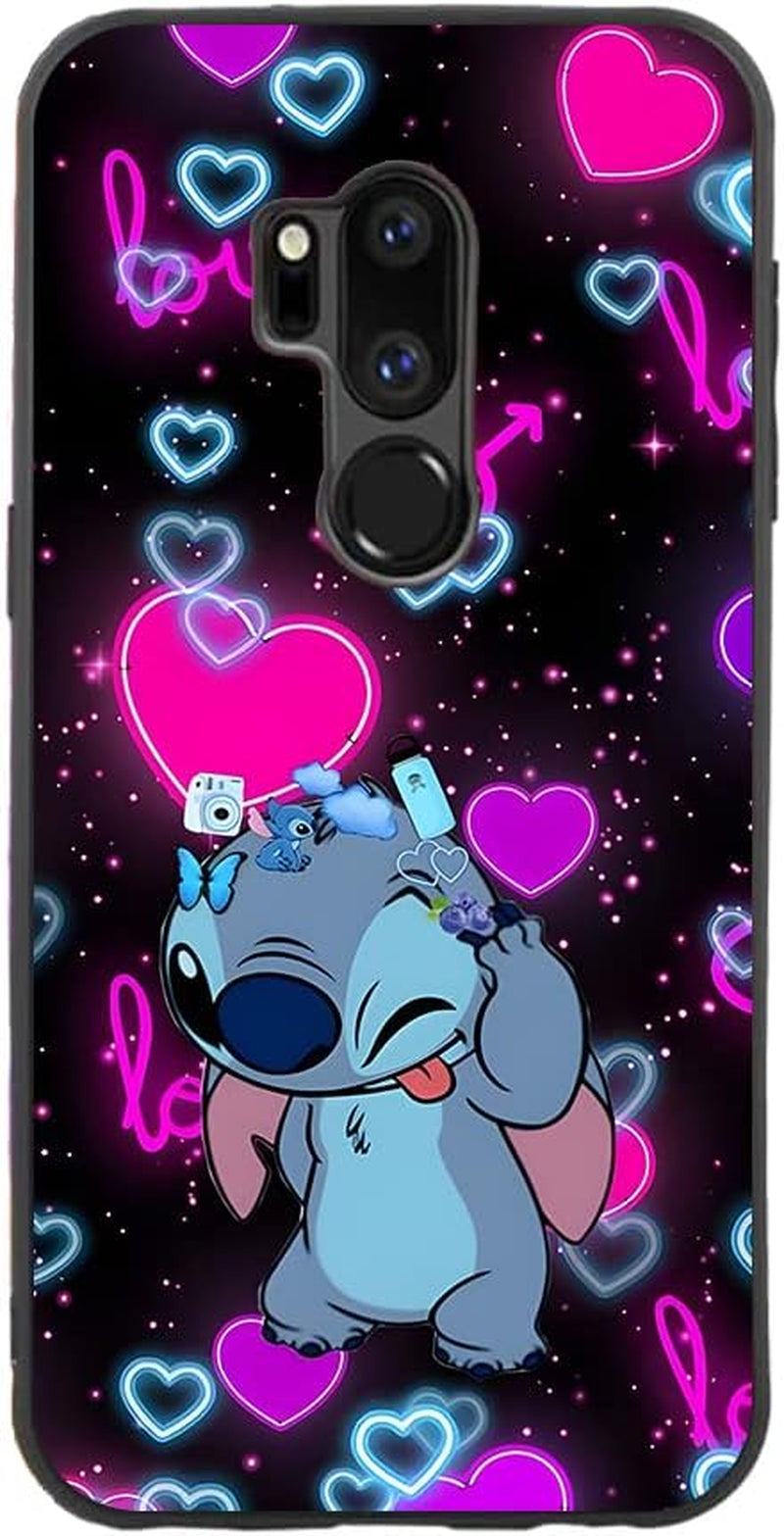 For LG G7 Thinq, Cartoon Ohana Blue Animal Stih #02 Protective Smooth Silicone Shockproof Soft TPU Black Phone Case Back Cover  LARUZE 06  