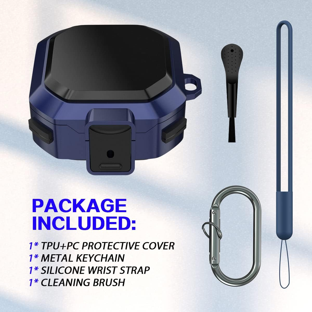 With Lockarmor Cover for Galaxy Buds Pro Case/Galaxy Buds 2 Case/Galaxy Buds Live Case,Shockproof PC+TPU Protective Cover with Keychain&Wrist Strap&Brush(Blue)  YIPINJIA   