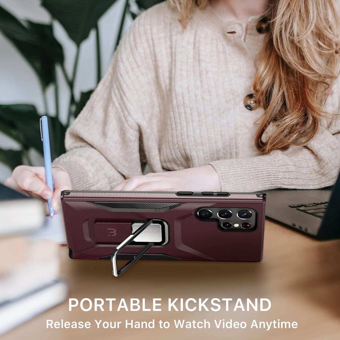 MYBAT Pro Shockproof Stealth Series Case for Samsung Galaxy S22 Ultra Case with Stand 6.8 Inch, Support Magnetic Car Mount, Heavy Duty Military Grade Drop Protective Case with Kickstand - Plum  Valor Communication Inc   