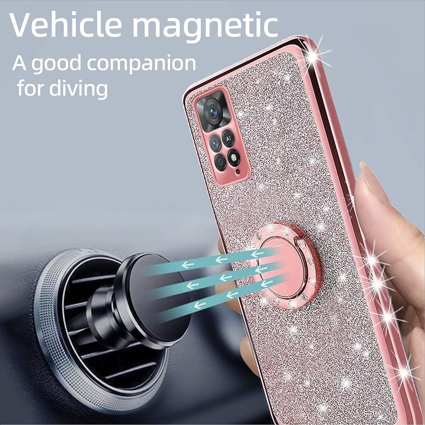TSAYGFK for Xiaomi Redmi Note 11 Pro 5G Case for Women Glitter Crystal Soft Stylish Clear TPU Luxury Bling Cute Protective Cover with Kickstand Strap for Redmi Note 11 Pro 5G/4G (Glitter Rose)  TSAYGFK   