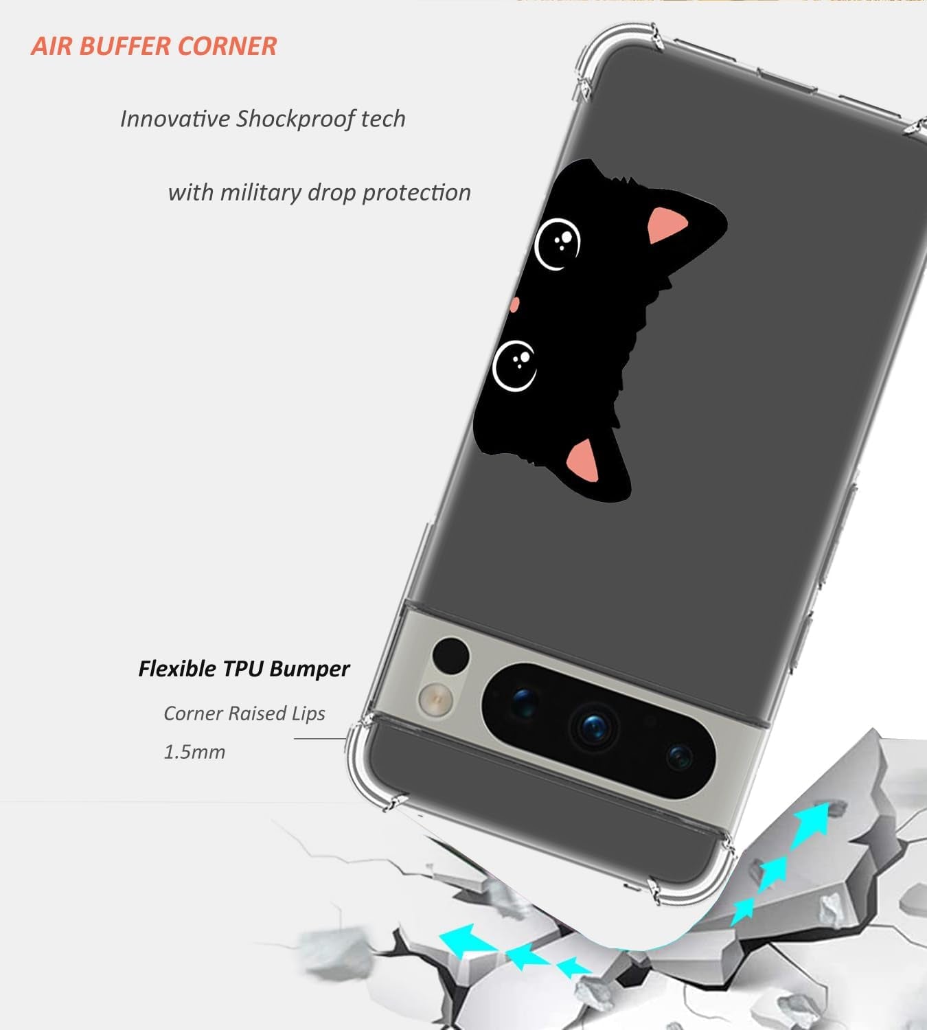 Ftonglogy for Google Pixel 8 Pro 5G Case with Screen Protector: Clear Cute Flower Floral Design for Girls Women Slim Soft TPU Bumper Shockproof Silicone Cell Phone Cover (Funny Cat)  Ftonglogy   