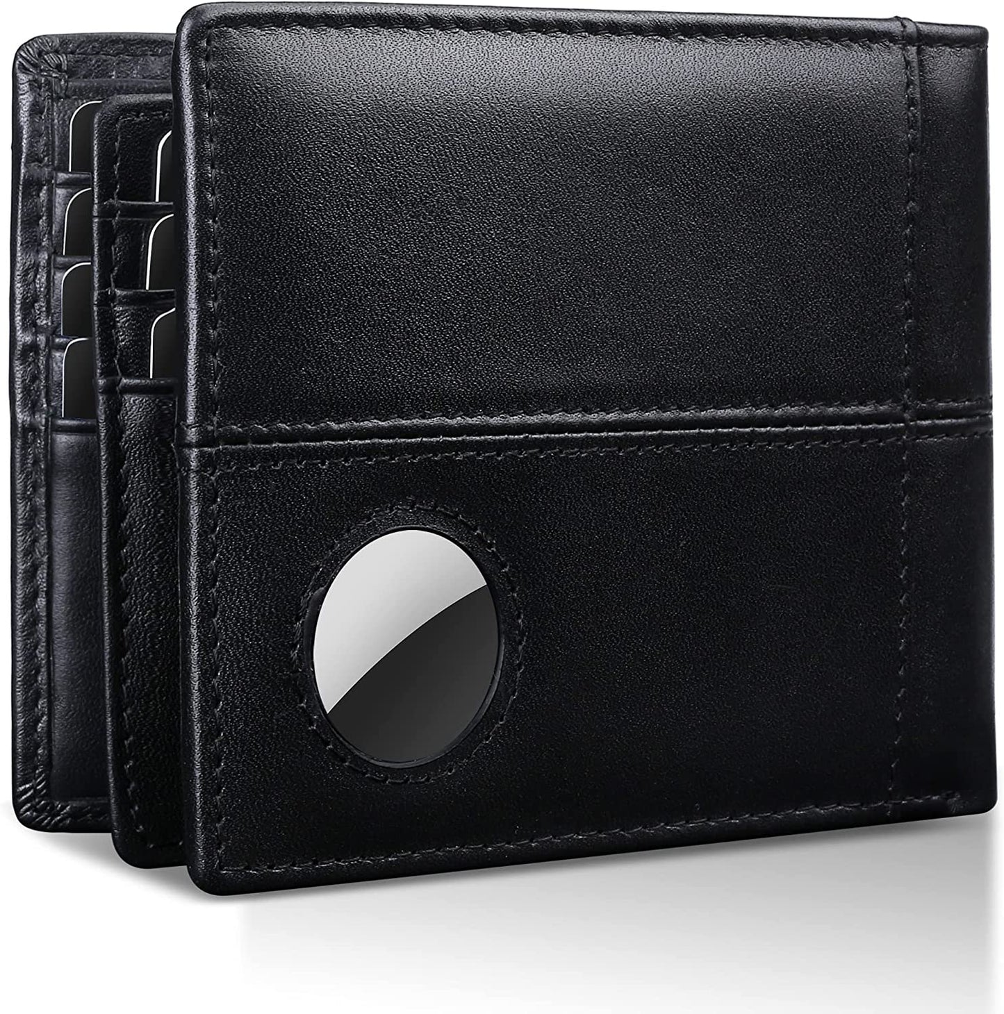 Swallowmall Airtag Wallet Men RFID Blocking Genuine Leather Bifold Mens Wallet for Airtag 1 ID Window 16 Card Holders Gift Box (Airtag Not Included)  swallowmall Black-172AT  