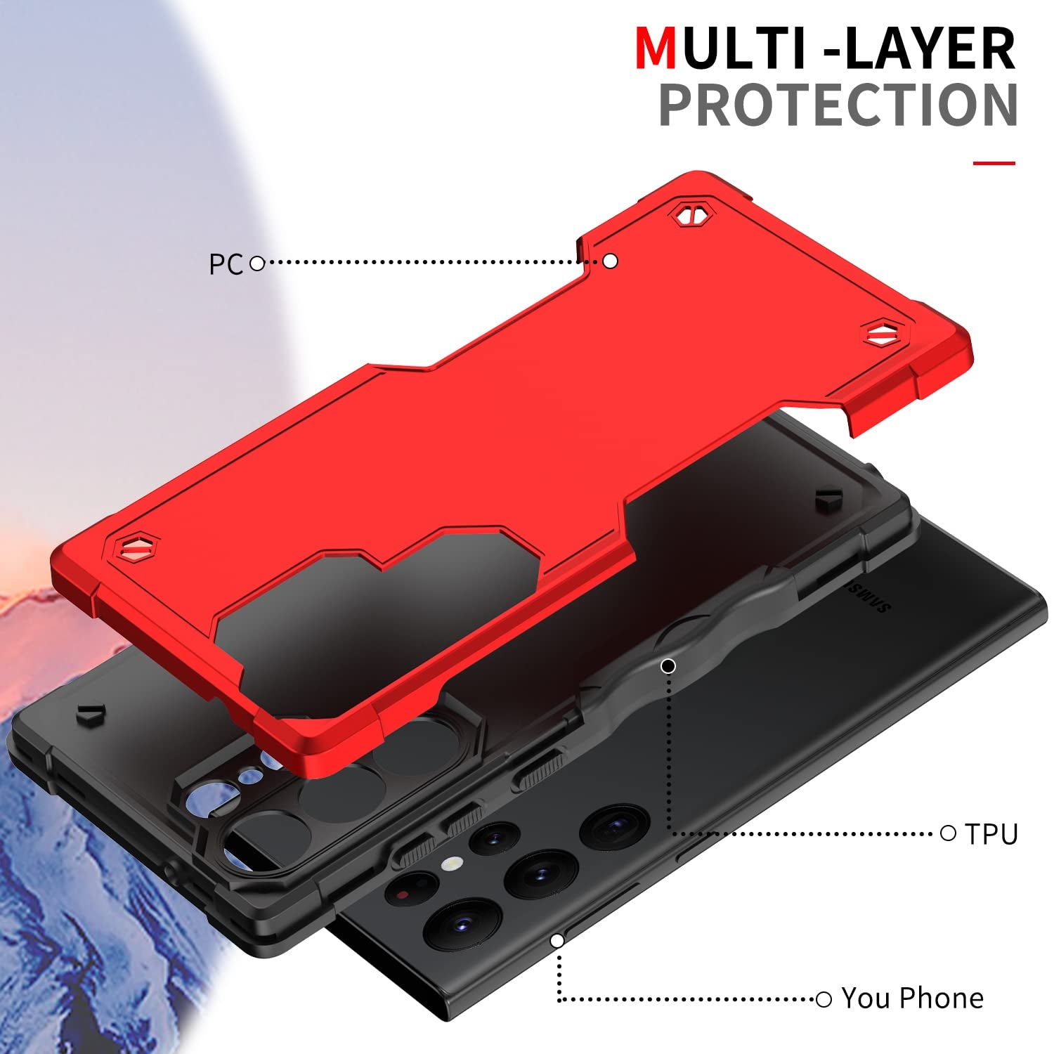 ACFDTYX Compatible with Samsung Galaxy S22 Ultra Case, Military Grade Shockproof Heavy Duty Protective Phone Case，Sleek Premium Touch，Non-Slip Soft for Galaxy S22 Ultra, Black  ACFDTYX   