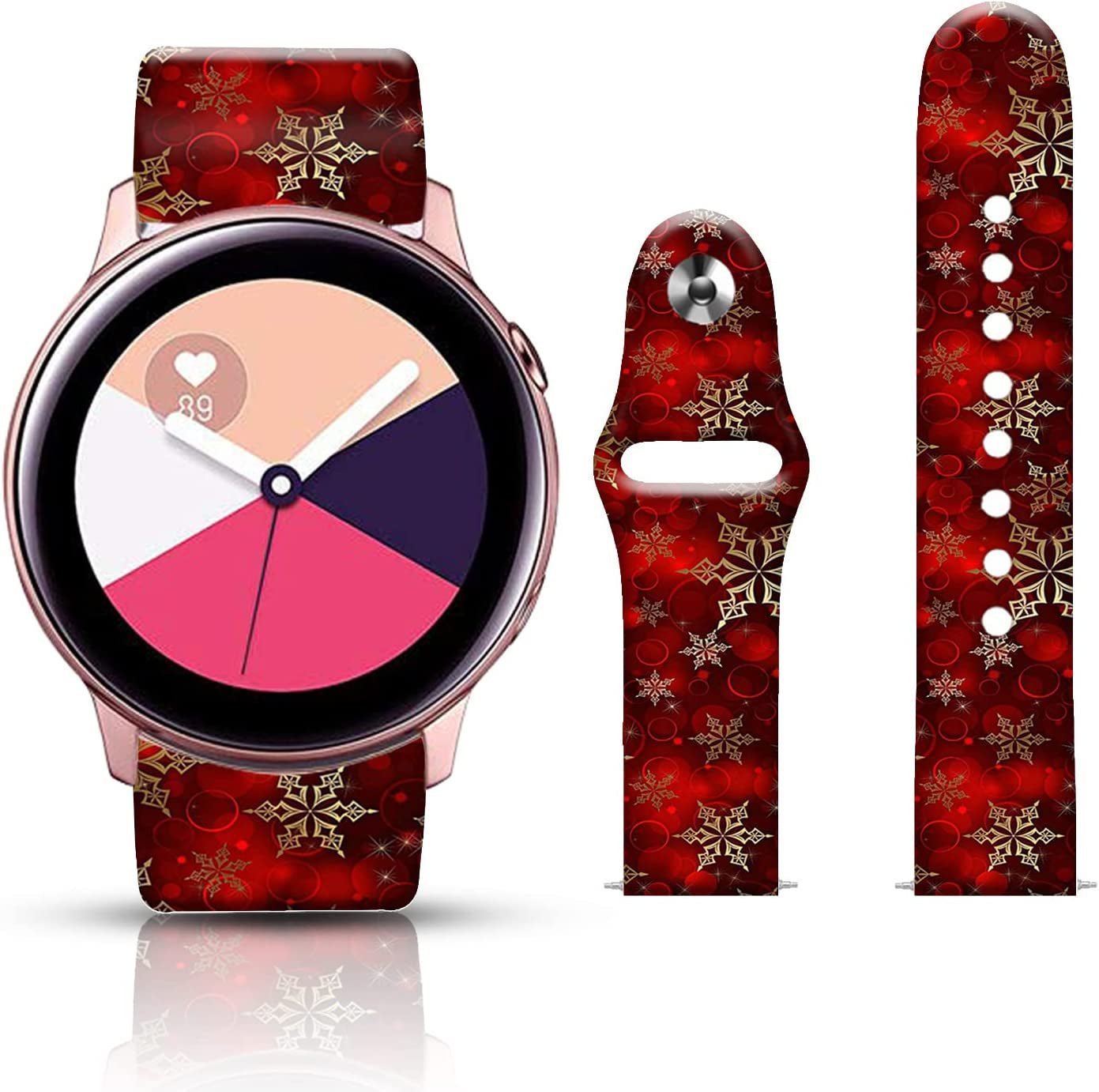 20MM Silicone Sport Bands Compatible for Samsung Galaxy Watch 4 40Mm 44Mm/Classic 42Mm 46Mm/Watch 3 41Mm, Active 2 Watch Bands /Gear S2, FTFCASE Turquoise Pattern Strap for Women Men Girls  FTFCASE Red Christmas  