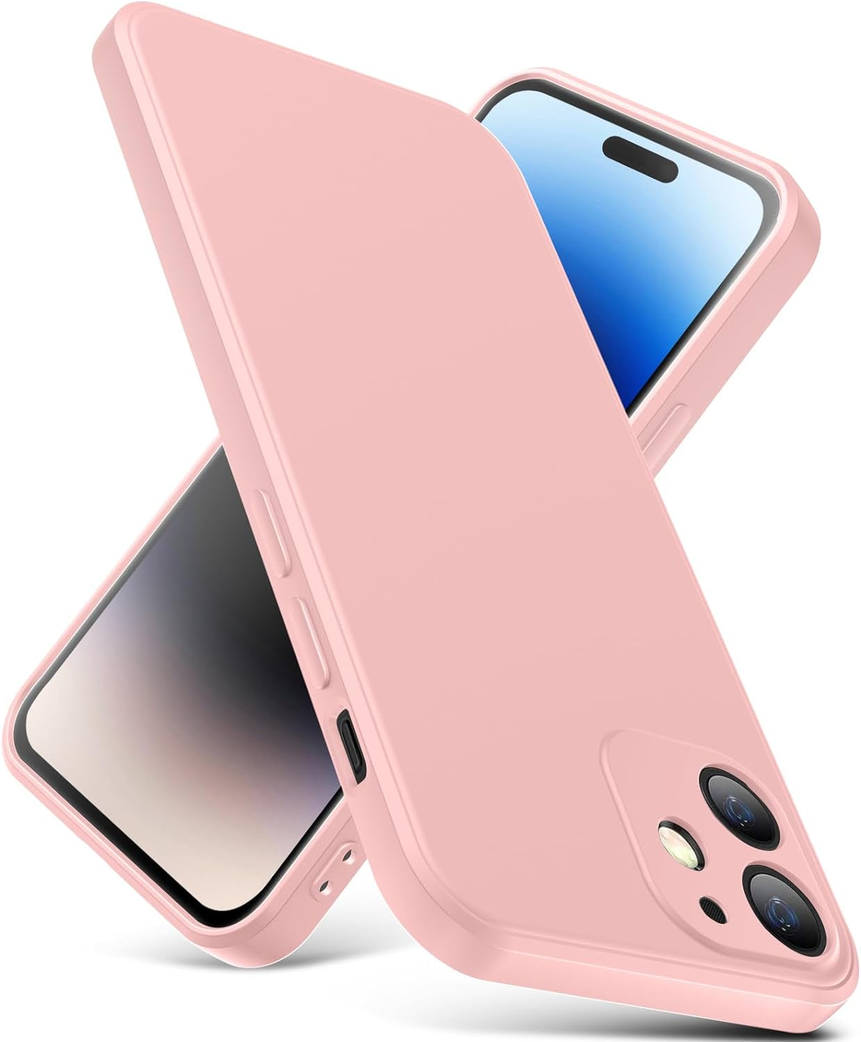 YSLBWLE for Iphone 12 Mini Case, Thin Liquid Silicone Case,Shockproof,Slim Thin Phone Case for Iphone 12 Mini,Full Body Screen Camera Protective Cover-Beige White+Purple 9-Ip12Mini-01  YSLBWLE Pink Iphone 12 Mini 