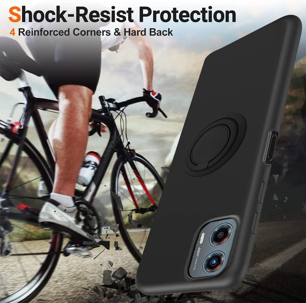 For Motorola Moto G 5G 2023 Phone Case with Glass Screen Protector, 360° Rotatable Ring Holder Magnetic Kickstand/Stand Silicone TPU Shockproof Protective Cover Case for Motorola Moto G 5G - Black  Nijiadi   