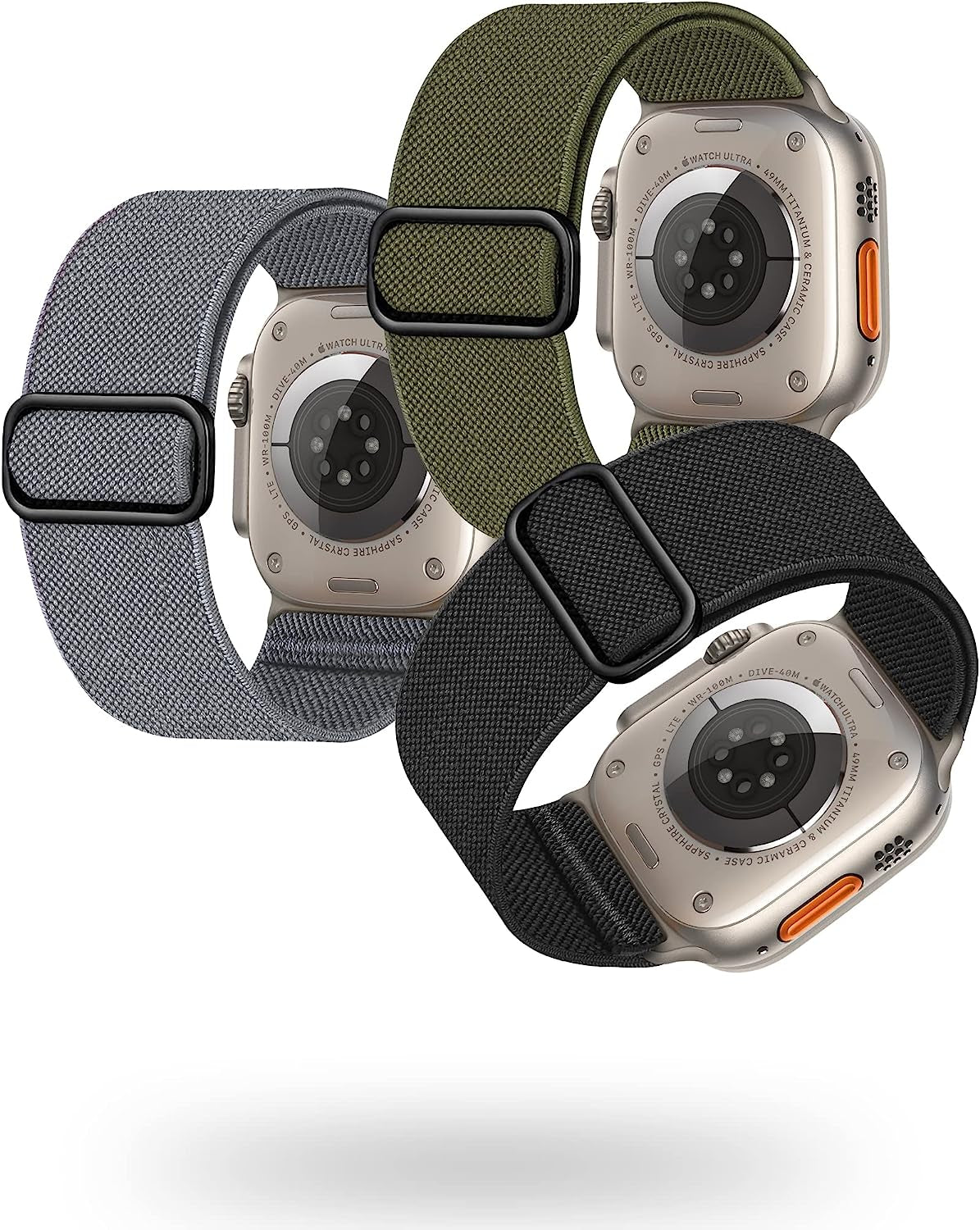 GZ GZHISY 3 Pack Wider Nylon Band Compatible with Apple Watch Ultra 49Mm, Series 8/7 45Mm, Series SE/6/5/4 44Mm and Series 3/2/1 42Mm, Men Women Sport Iwatch Band Stretchy Braided Elastics Solo Loop Strap  GZ GZHISY Black/Army Green/Storm Gray Ultra 49mm/45mm/44mm/42mm 