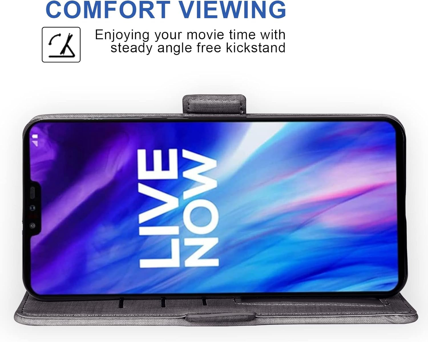 Asuwish Compatible with LG V40 Thinq Wallet Case Tempered Glass Screen Protector and Flip Cover Card Holder Stand Cell Phone Cases for LGV40 Storm V 40 Thin Q V40Thinq LG40 40V 40Thinq Women Men Gray  NSS   