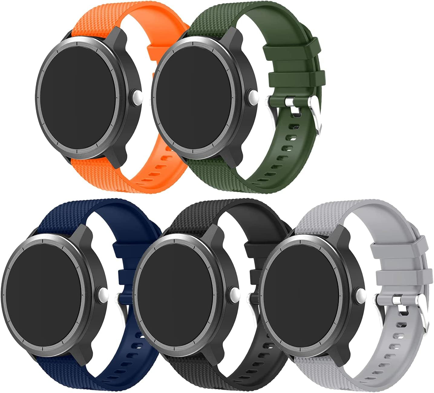 Anrir Vivoactive 3 Watch Band, 20Mm Silicone Bands for Garmin Vivoactive 3/Forerunner 645 Music/Samsung Galaxy 42Mm/Galaxy Watch 3 41Mm/Galaxy Watch Active 2 40Mm/44Mm-Black  BIGTANG Black+Grey+Midnight Blue+Army Green+Orange  