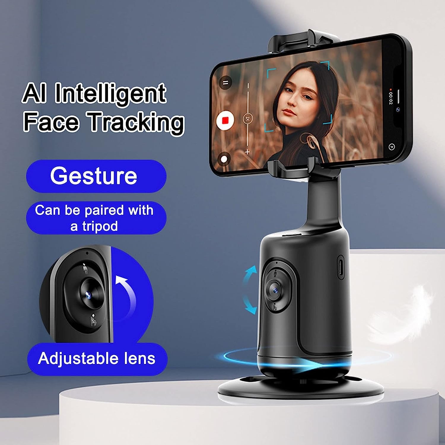 360 ° Rotating Cell Phone Follow the Shooting Gimbal Bracket, Intelligent Face Identification Stabilizer, Live Photography Automatic Tracking Steady Shooters, Suitable for All Cell Phone (Black)  SULEES   
