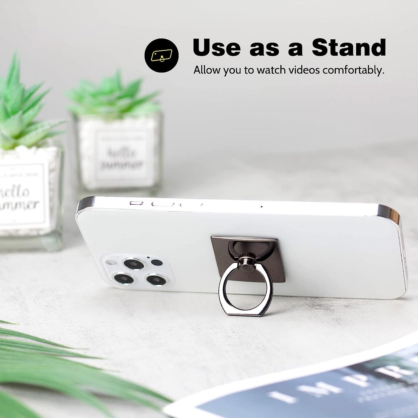 [2 Pack] Square Sparkling Cell Phone Ring Holder Stand,360 Degree Rotation and 180 Degreeadjustable Finger Ring Kickstand with Polished Metal Phone Grip (Black)  Wansurs   