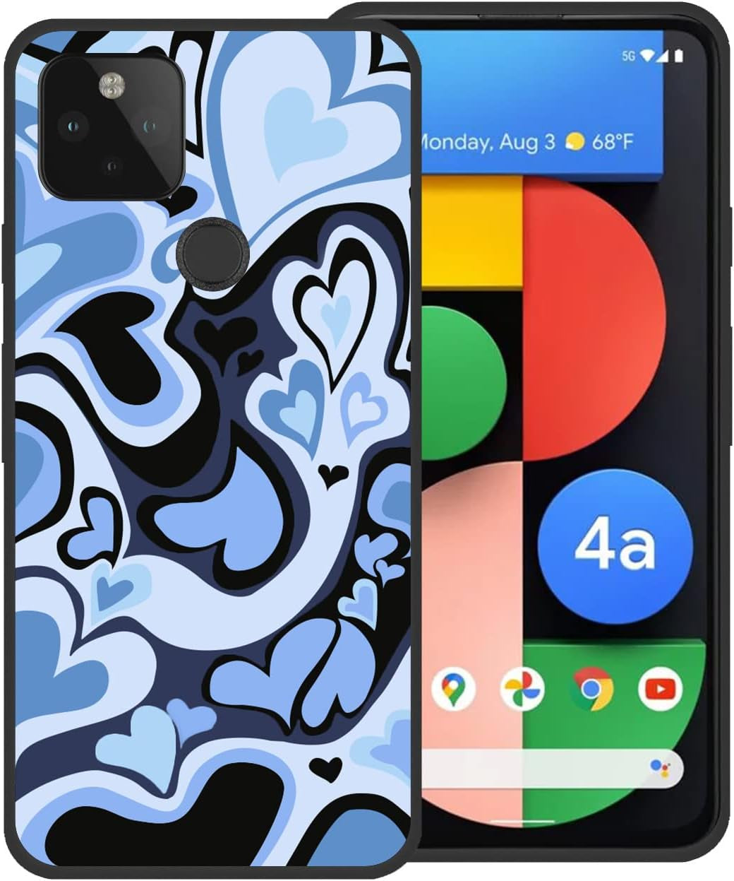 Zaztify Phone Case for Google Pixel 4A 5G, Lovely Irregular Brown Love Heart Khaki Lovecore Aesthetic Cute Shockproof Protective Anti-Slip Thin Soft Cover Shell  zaztify Blue Black Lovecore  