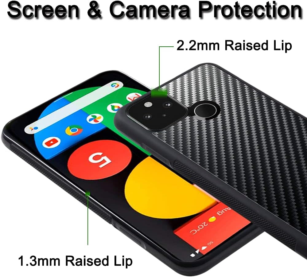 Docarbonfi Protective Case Compatible Google Pixel 5, Heavy Duty Shockproof 3K Carbon Fiber & TPU Bumper Slim Thin Phone Cover, Raised Lip (Screen & Camera Protection) - Glossy Black  Docarbonfi   