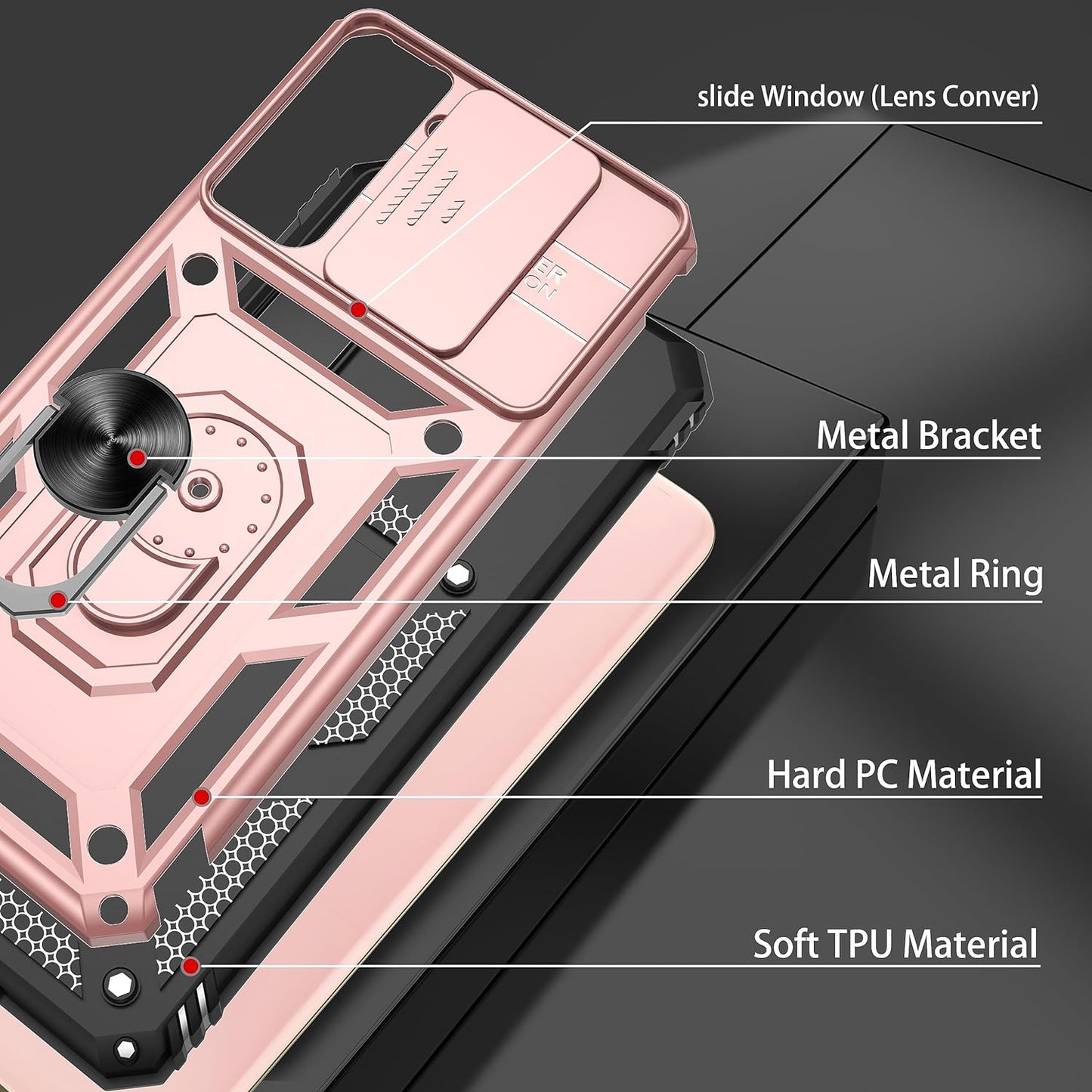 ATUMP for Galaxy S21 Case with HD Screen Protector, Build in 360° Magnetic Ring Holder Kickstand [Military Grade] Protective Case for Samsung Galaxy S21 Case 5G,Rose Gold  Atump   