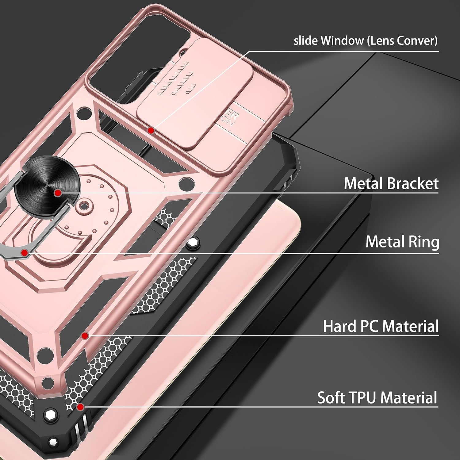 ATUMP for Galaxy S21 Case with HD Screen Protector, Build in 360° Magnetic Ring Holder Kickstand [Military Grade] Protective Case for Samsung Galaxy S21 Case 5G,Rose Gold  Atump   