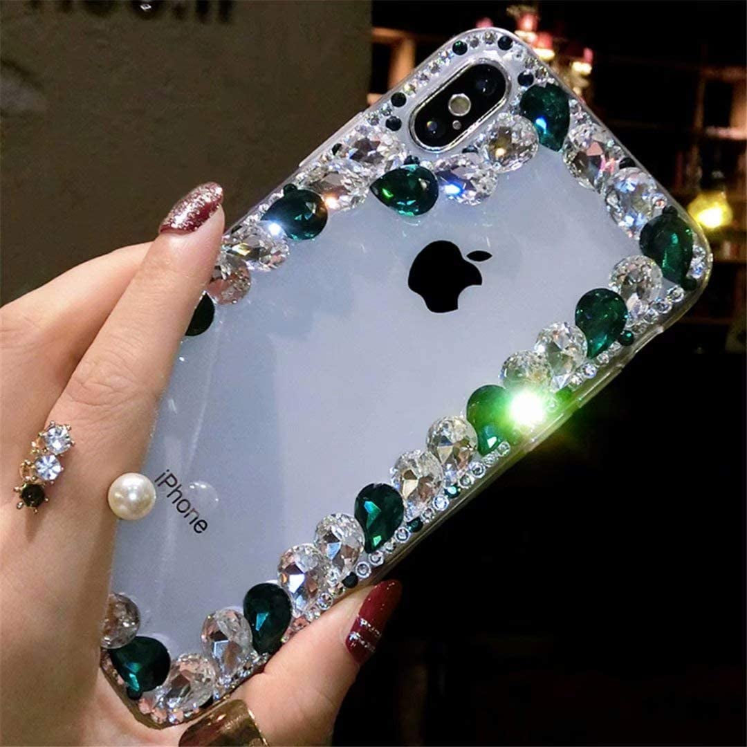 LG G8 Thinq Case,Lg G8 Case,Lg Alpha Full Crystal Diamond Case, 3D Handmade Finger Buckle Luxury Fur Ball Sparkle Crystal Rhinestone Diamond Glitter Bling TPU Case for LG G8 Thinq(Angel/Green)  YuXia Border / Blue  