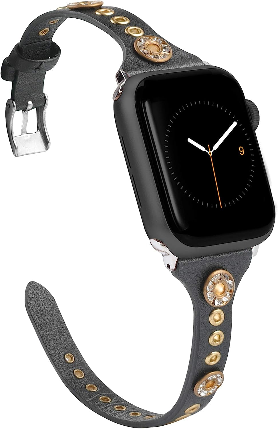 Moolia Compatible with Apple Watch Band 41Mm 38Mm 40Mm 45Mm 42Mm 44Mm Iwatch Series 8 7 6 5 4 3 2 1 for Women, Slim Leather Strap Bracelet Wristband with Bling Studs for Apple Watch Se/Ultra 49Mm  Moolia Black 42mm/44mm/45mm/49mm 