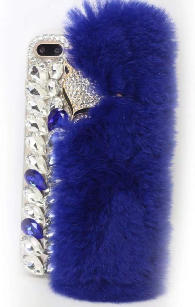 Case for LG G8 Thinq, 3D Handmade Luxury Fox Head Fluffy Rabbit Fur Sparkle Stunning Stones Crystal Rhinestone Bling Diamond Glitter Case for LG G8 Thinq (Q03)  RB-CASE Q12 Lg G8 Thinq 