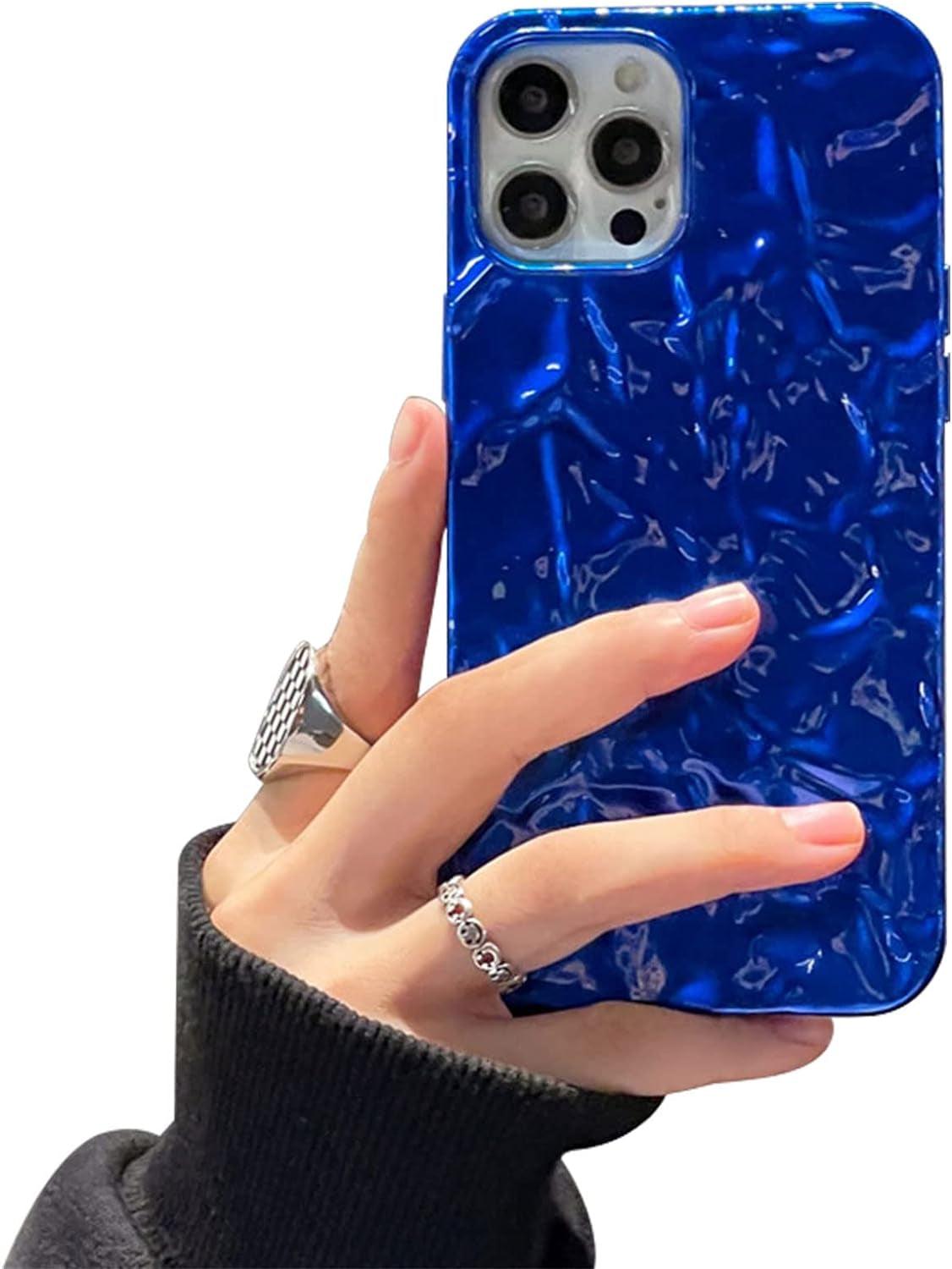 Yebowe Compatible with Iphone 11 Case, Cute 3D Tin Foil Pleated Luxury Phone Cover for Women Girls Cool Bling Designer Soft Silicone Case for Iphone 11, Rose Gold  Yebowe Blue Iphone 11 Pro Max 