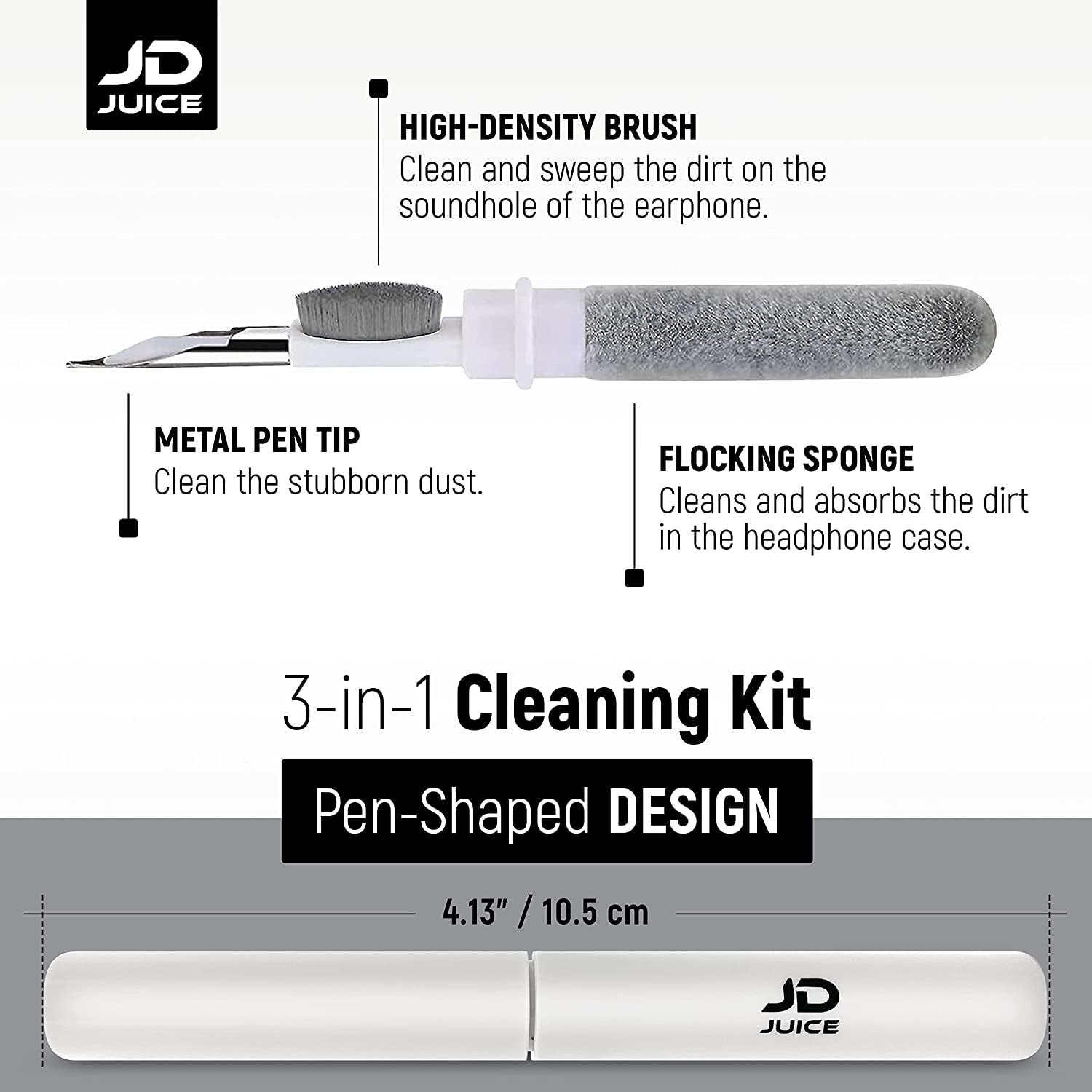 2 Pack - Airpods Cleaning Kit Earbud Cleaning Kit - Phone Cleaning Kit In-Ear Headphones Cleaning Pen Tool, Portable 3-In-1 Laptop Cleaning Kit Electronic Cleaner with a Sponge, Metal Pen Tip  JD-ECP-WHT2   