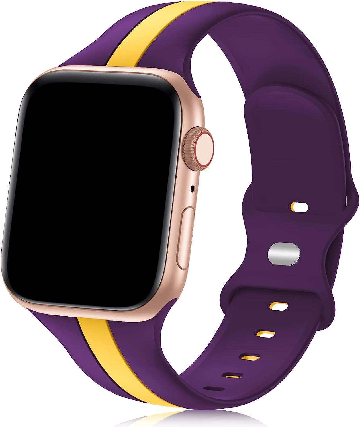 Designer Sport Band Compatible with Apple Watch Iwatch Bands 38Mm 40Mm 41Mm 42Mm 44Mm 45Mm 49Mm Men Women, Soft Silicone Strap Wristbands for Apple Watch Series 8/7/6/5/4/3/2/1/Se/Ultra  seizehe Purple Yellow 38mm/40mm/41mm 