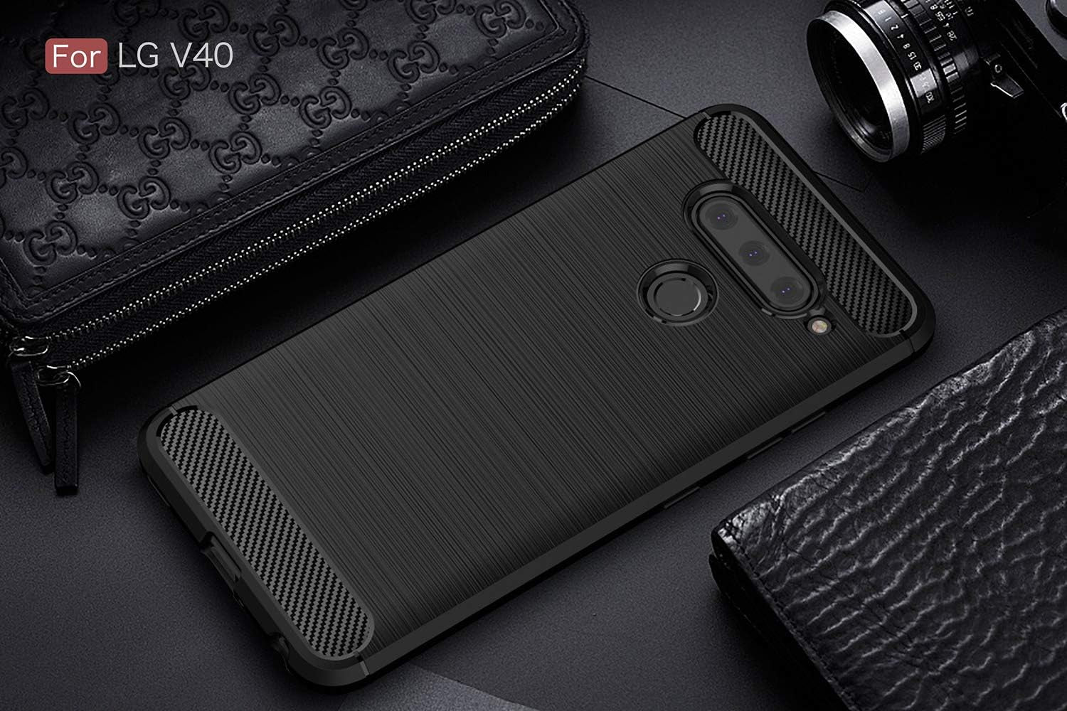 Cruzerlite Carbon Fiber Texture Case Designed for LG V40 Case Anti-Scratch Shock Absorption Compatible with LG V40 Case (Black)  Cruzerlite   