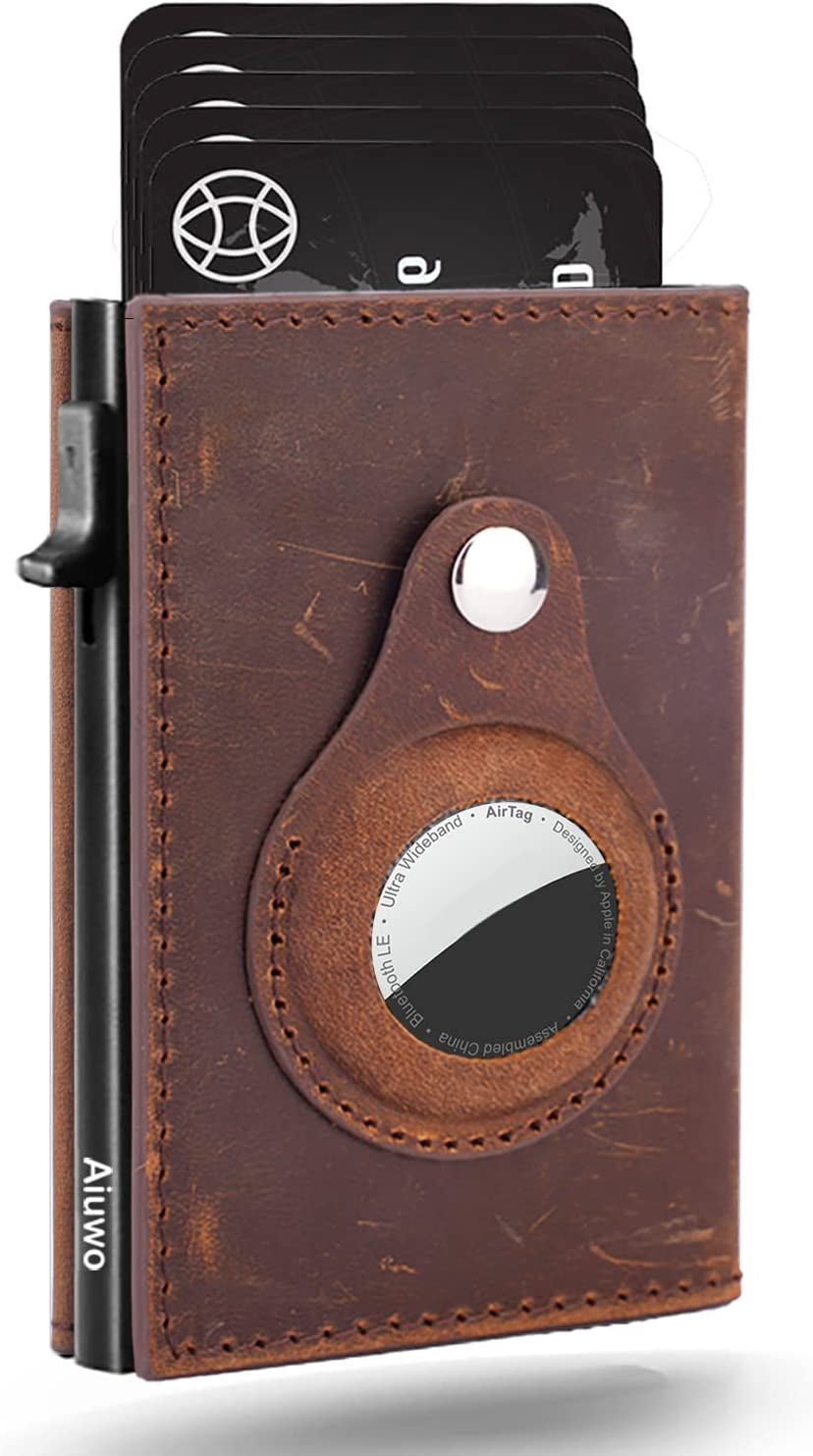 Aiuwo Mens Slim Wallet with Money Clip RFID Blocking Credit Card Holder Minimalist Wallet for Men with Gift Box  Aiuwo Brown for Airtag(Crazy Horse)  