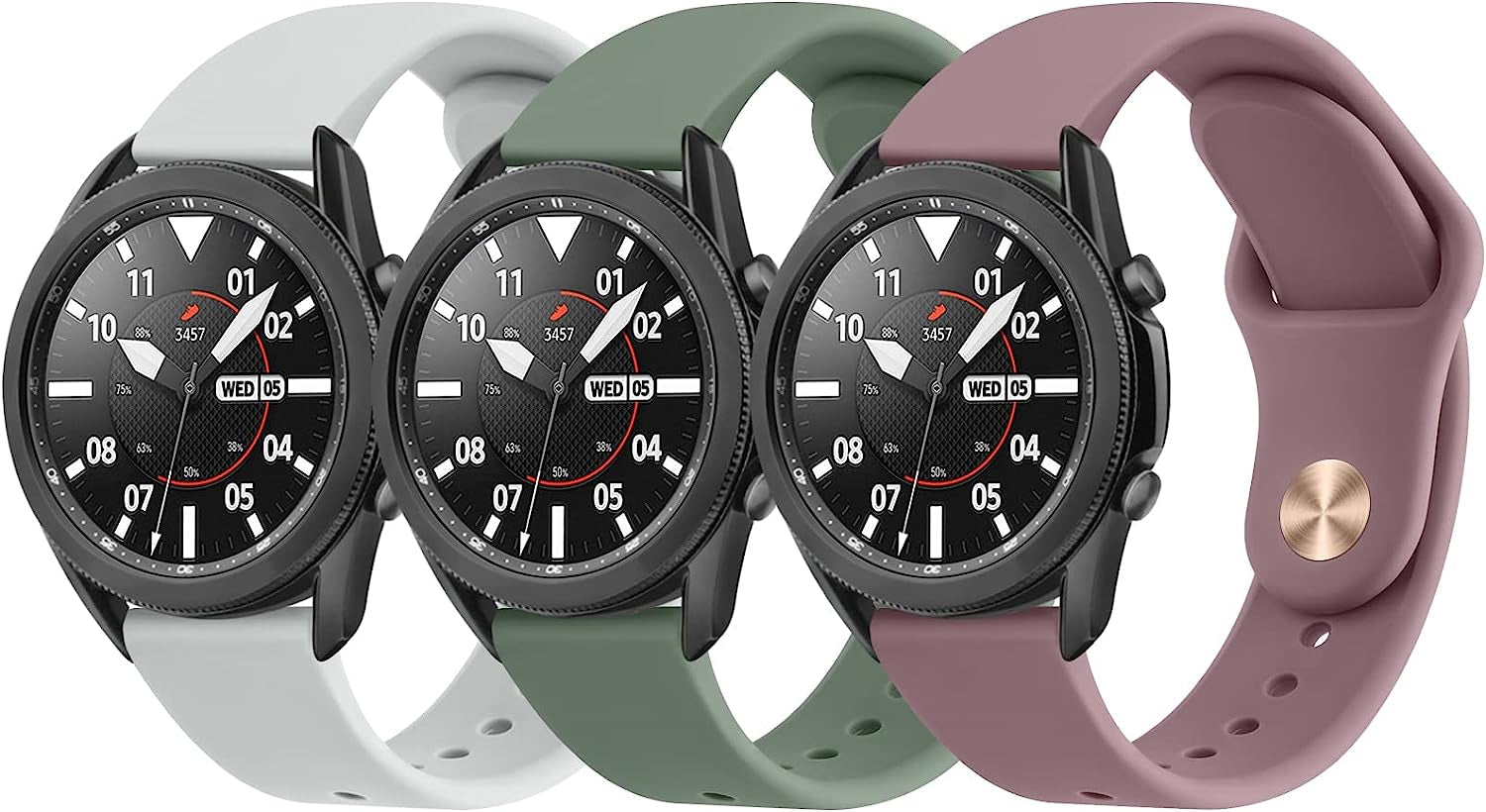 3 PACK Bands Compatible with Samsung Galaxy Watch 3 Bands 45Mm, Galaxy Watch 46Mm Band, 22Mm Adjustable Soft Silicone Sport Strap Replacement Band for Galaxy Watch 3 45Mm Women Men  Wanme Smoke Violet+Cactus+Gray  