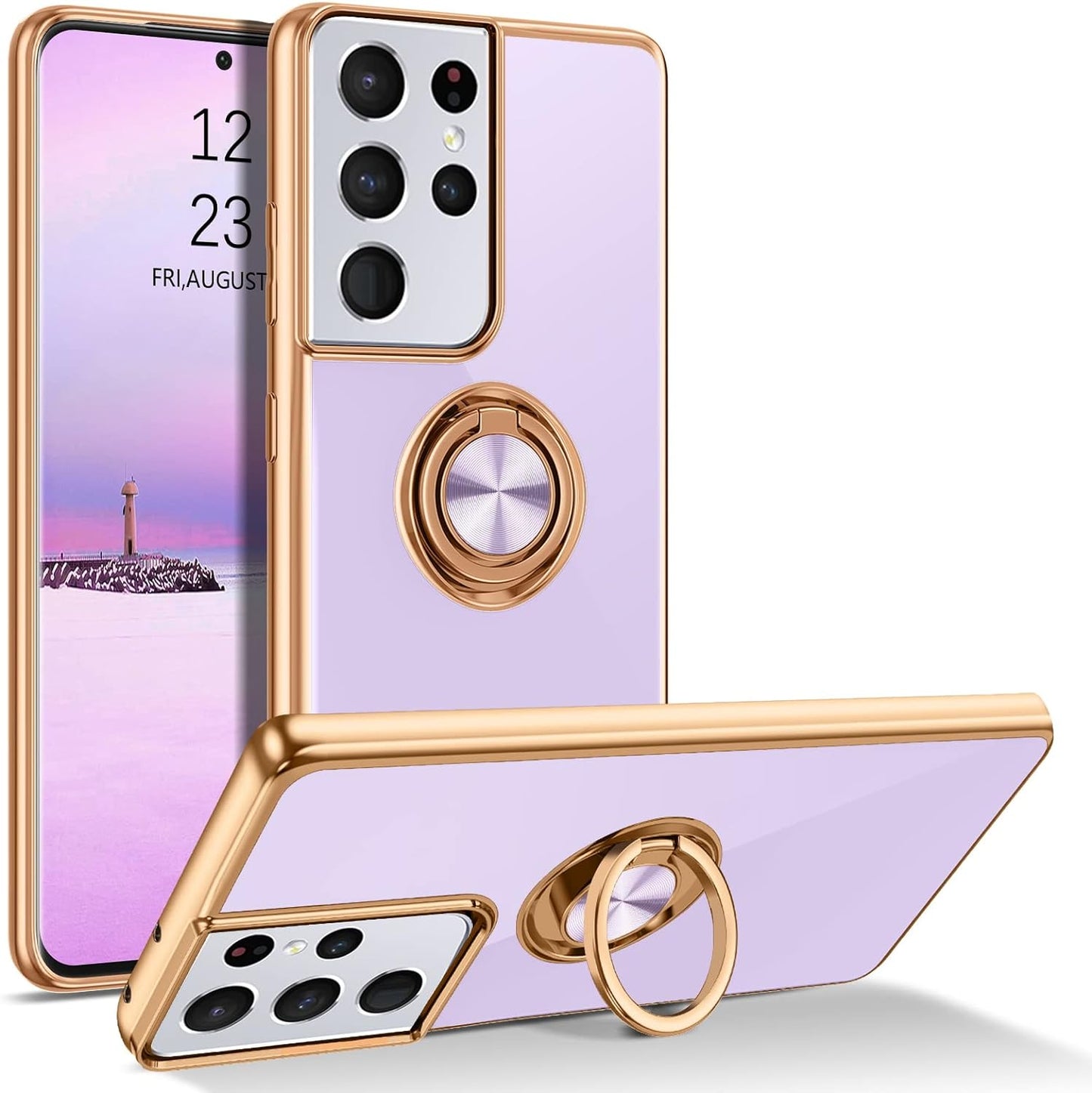 BENTOBEN Compatible with Samsung Galaxy S21 Ultra Case with 360° Ring Holder, Shockproof Slim Kickstand Magnetic Women Men Non-Slip Protective Phone Case for Galaxy S21 Ultra 6.8 Inch,Black/Gold  BENTOBEN C956-Purple  