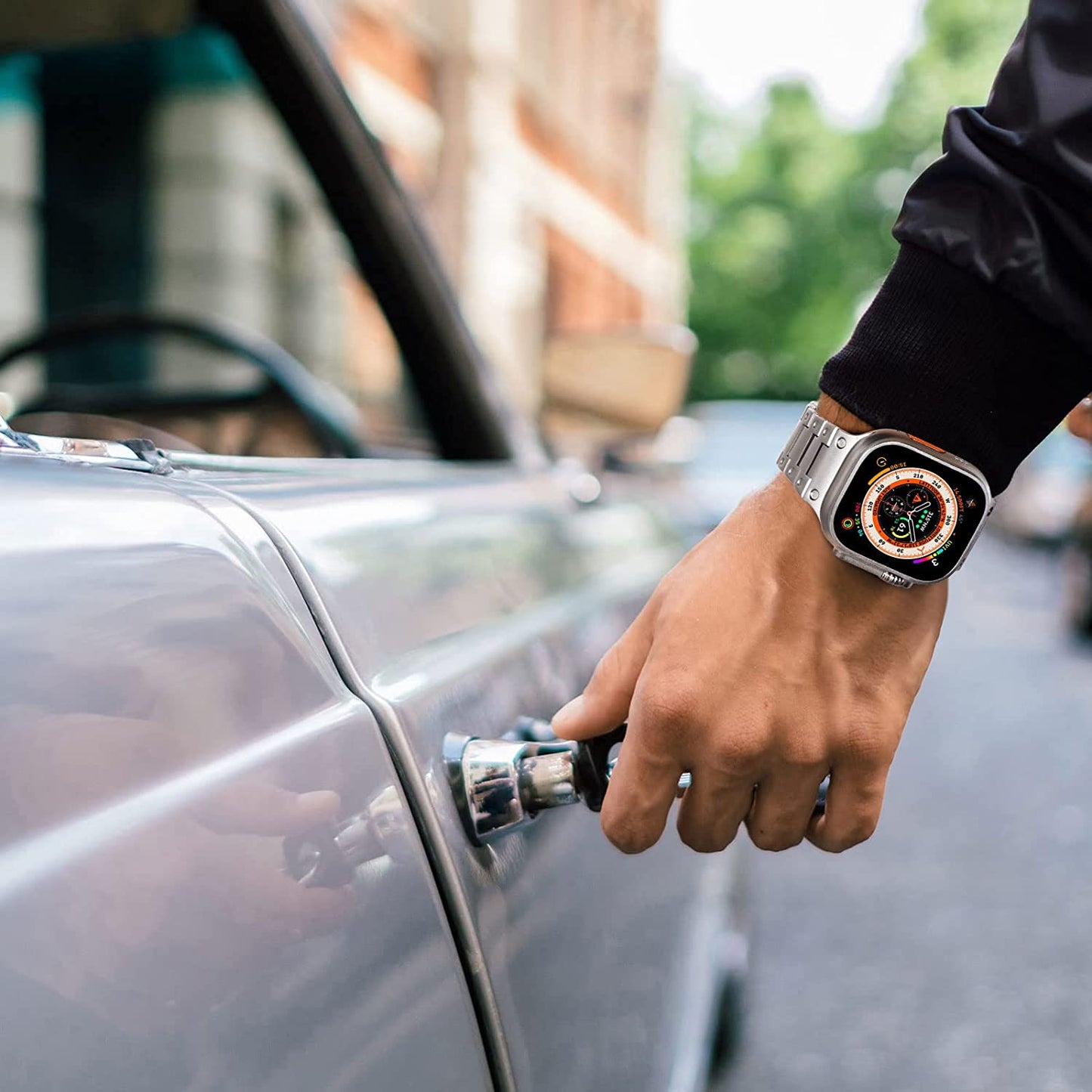 Fullife Compatible with Apple Watch Ultra Band 49Mm 45Mm 44Mm 42Mm Stainless Steel Metal Link with Butterfly Clasp for Men Women for Iwatch Series 8 Series 7 SE/6/5/4/3/2/1, Titanium  Fullife   