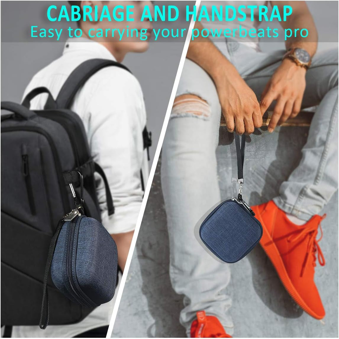Youtec Compatible with Powerbeats Pro Case Cover, Hard Travel Protective Carrying Storage Cover Case Nylon Accessories Bag Women Men with Lanyard + Carabiner Compatible with Power Beats Pro  Youtec   