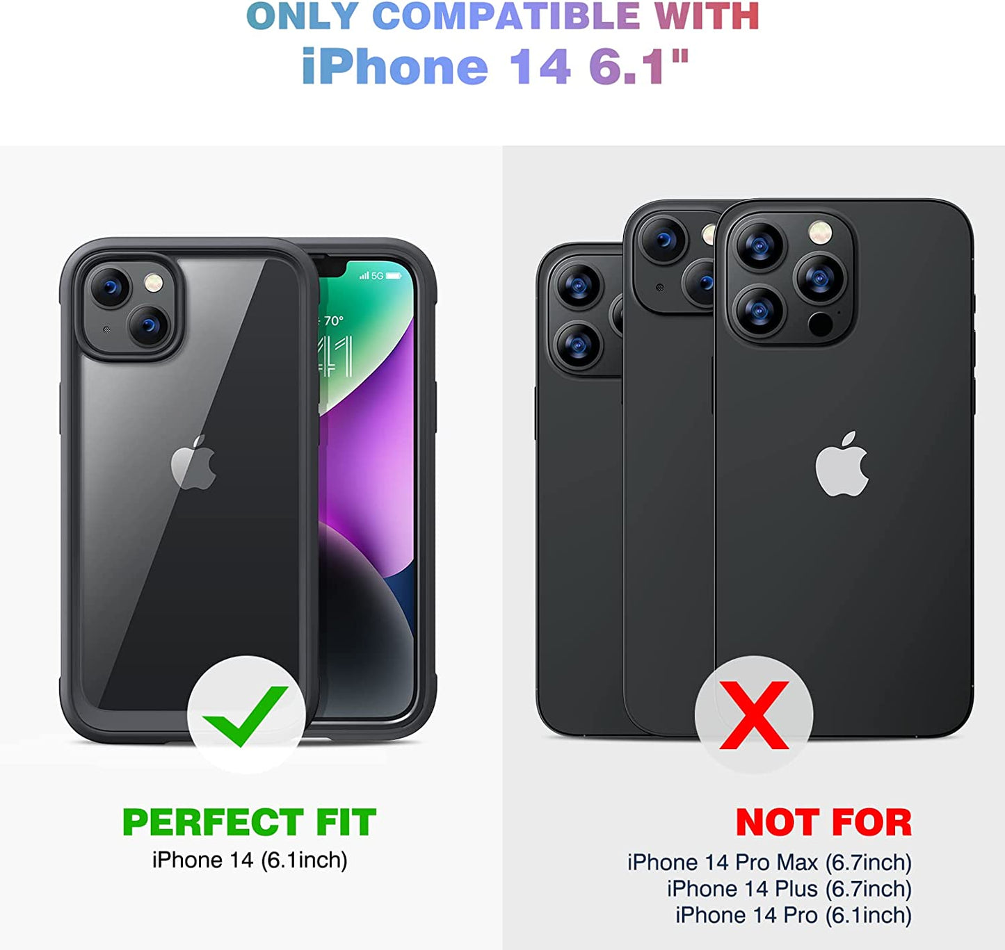 Diaclara Designed for Iphone 14 Case, Full Body Rugged Case with Built-In Touch Sensitive Anti-Scratch Screen Protector, with Camera Lens Protector for Iphone 14 6.1" (Black and Clear)  Diaclara   