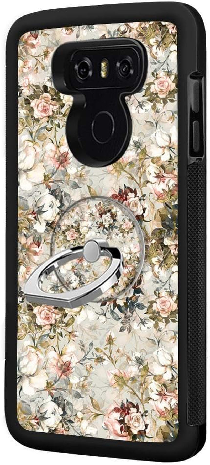 Designed for LG G6 Case,Silicone Slim Shockproof Phone Case with Metal Finger Ring Clasp Suitable for Men and Women, Butterfly  YQCi Flower  