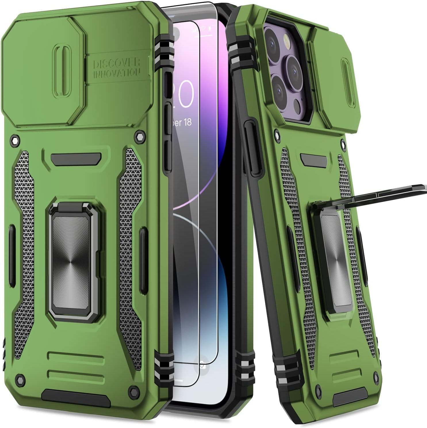 AUPAI Iphone 14 plus Case with Screen Protector,Iphone 14 plus Cover Crystal Clear Anti-Yellow Heavy Duty Acrylic Protective Phone Case with Magnetic Kickstand for Apple Iphone 14 Plus,Green  AUPAI   