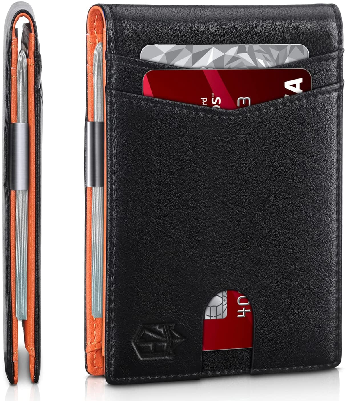 Zitahli Slim Wallet for Men-Leather Money Clip Mens Wallets-Rfid Blocking Front Pocket Bifold Wallet-Minimalist Credit Card Holder with Gift Box  Zitahli Classic Black and Orange  